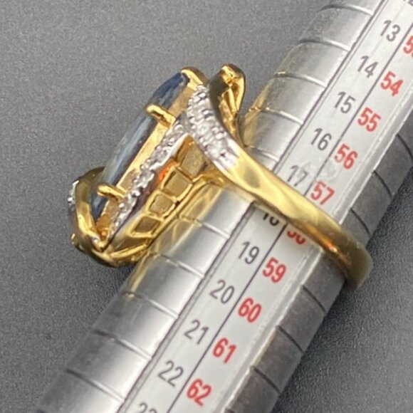 Signed Cocktail Ring EBCO Marquise 3+ Ct Blue Topaz & CZ 18K HGE Gold Size 8.25 - Picture 14 of 16